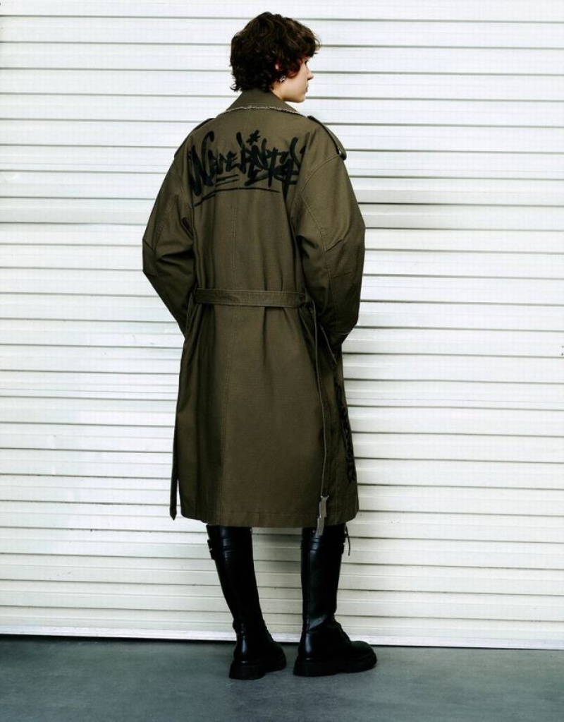 Green Urban Revivo Straight With Belt Women's Trench Coat | 18925KUTC