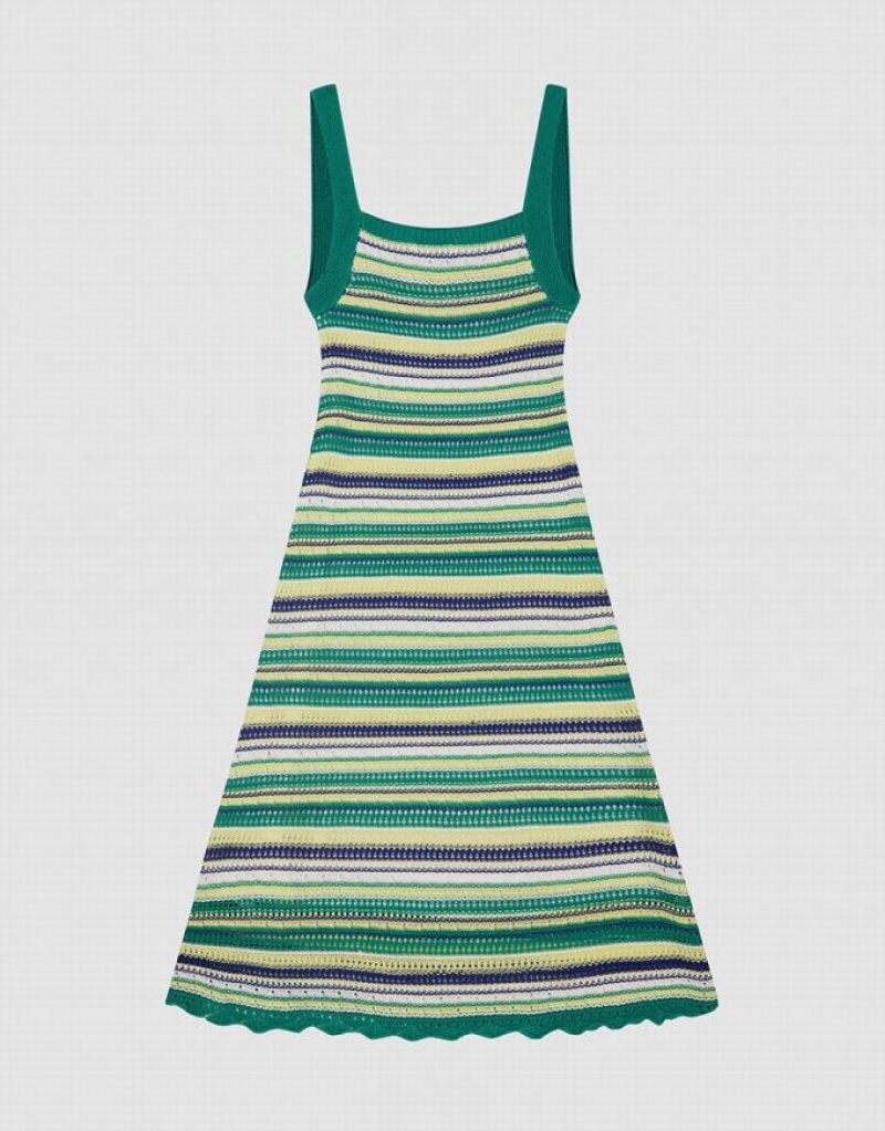 Green Urban Revivo Striped Cami Women's Knitted Dress | 78302SUYB