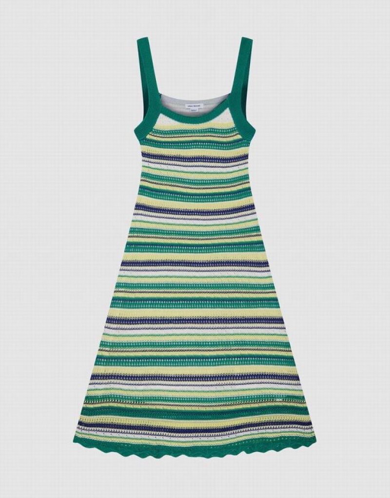 Green Urban Revivo Striped Cami Women\'s Knitted Dress | 78302SUYB