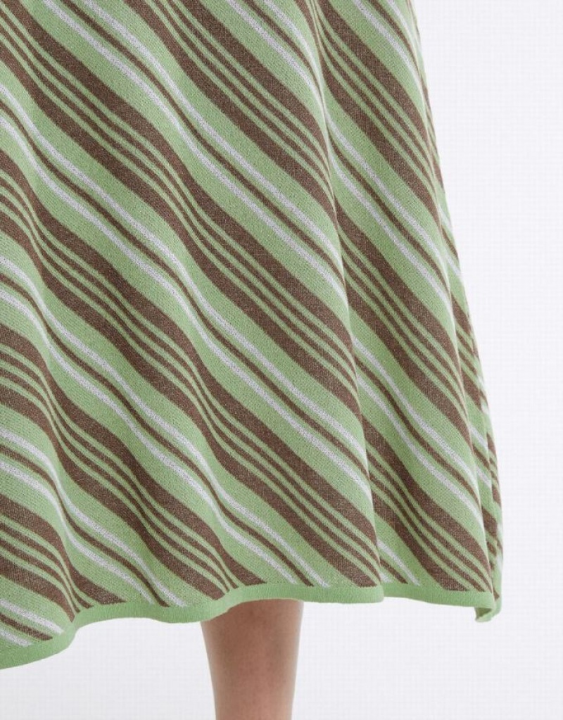 Green Urban Revivo Striped Knit Women's Skirts | 76190BXEL