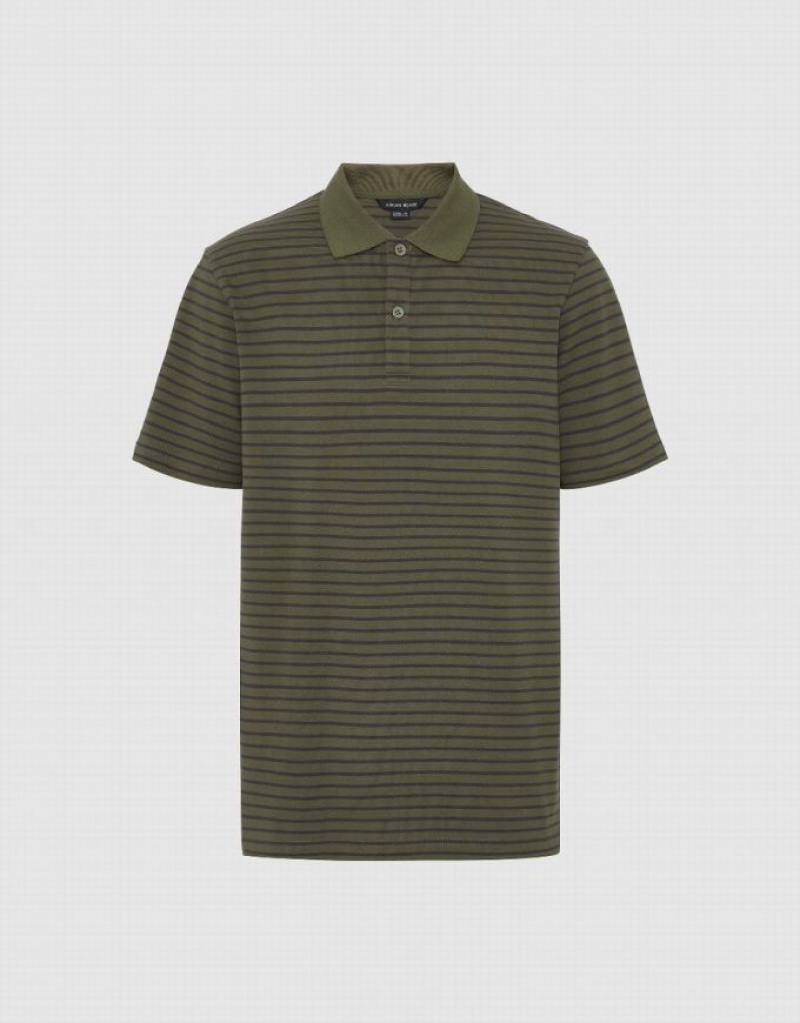 Green Urban Revivo Striped Men's T-Shirts | 23165ICBP