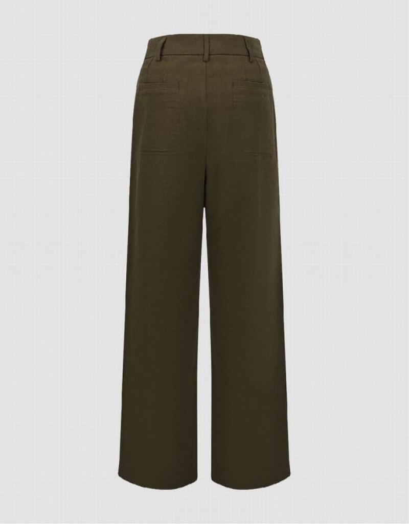 Green Urban Revivo Tailored Wide-Leg Women's Pants | 69052IPSK