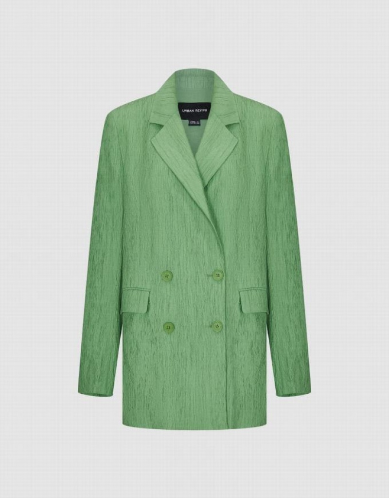 Green Urban Revivo Textured Notch Lapel Women's Blazers | 76295QFWE