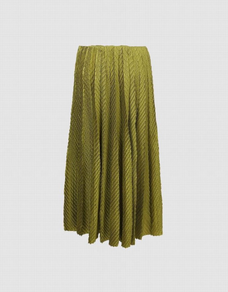 Green Urban Revivo Textured Pleated Maxi Women's Skirts | 86459TIGL