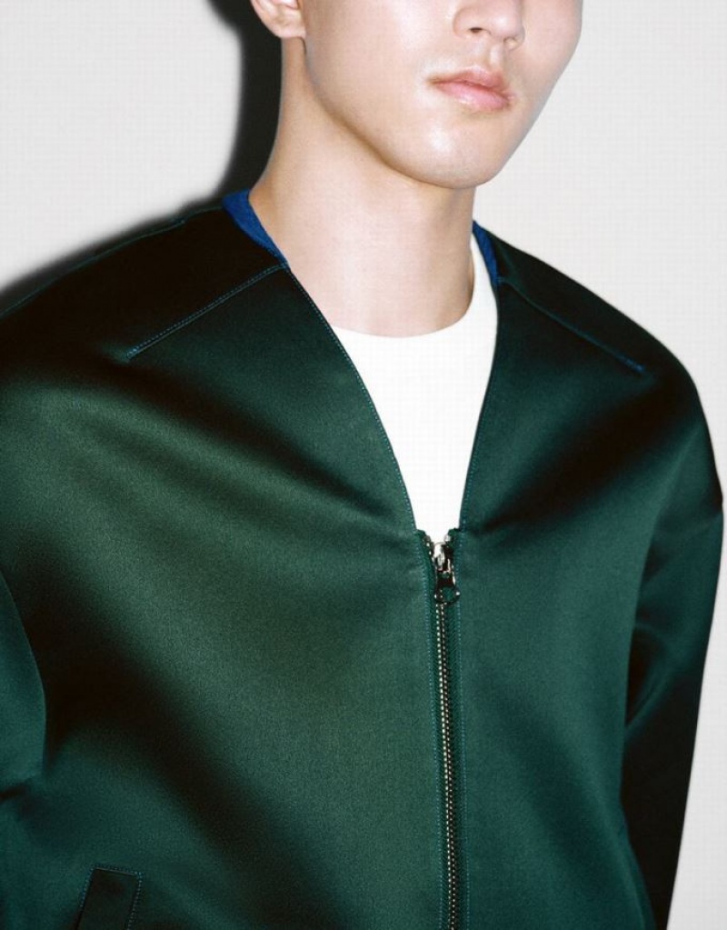 Green Urban Revivo Zipper Front Oversized Men's Jacket | 31986CMBA