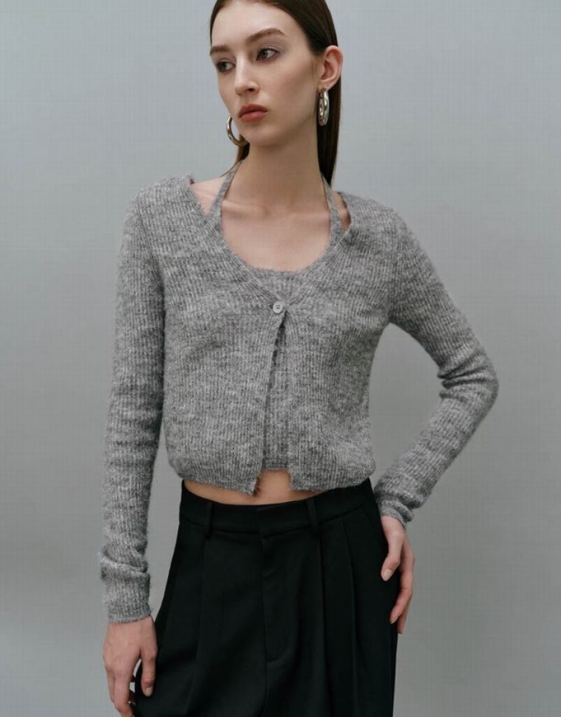 Grey Urban Revivo 2 In 1 Knitted Women's Cardigan | 76235OTDL