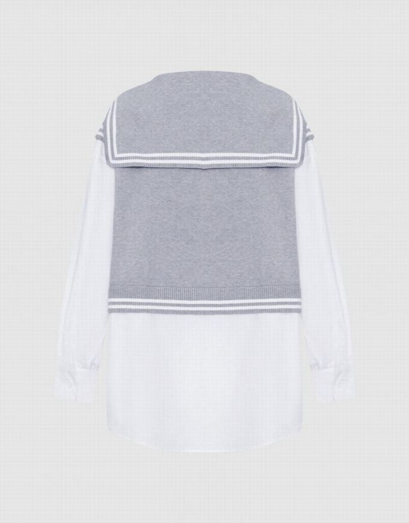 Grey Urban Revivo 2 In 1 Knitted & Striped Women's Shirts | 28491HMAT