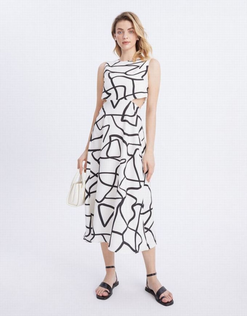 Grey Urban Revivo Abstract Graffiti Print Cut Out Sleeveless Women\'s Casual Dress | 02831KFST