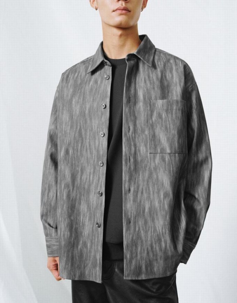 Grey Urban Revivo Button Up Printed Men's Shirts | 17029DJGU