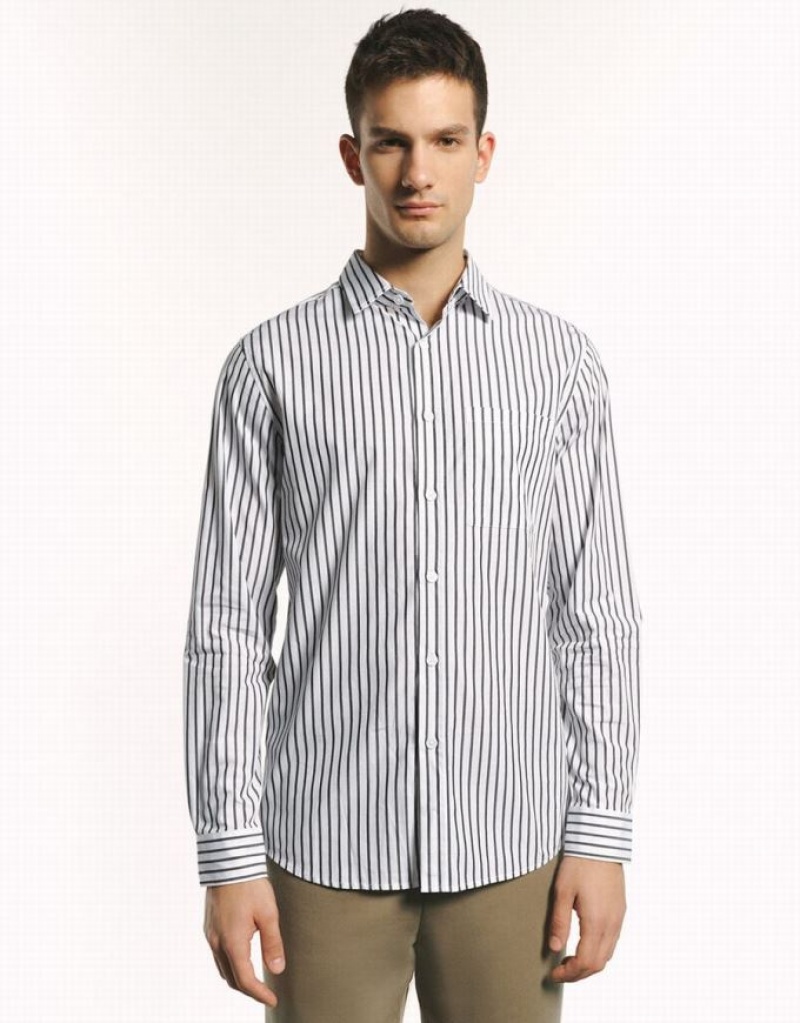 Grey Urban Revivo Button Up Striped Men\'s Shirts | 49068SGAL