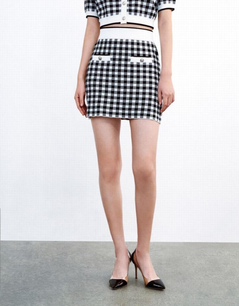 Grey Urban Revivo Checkered Knitted Women's Skirts | 19720XLRK