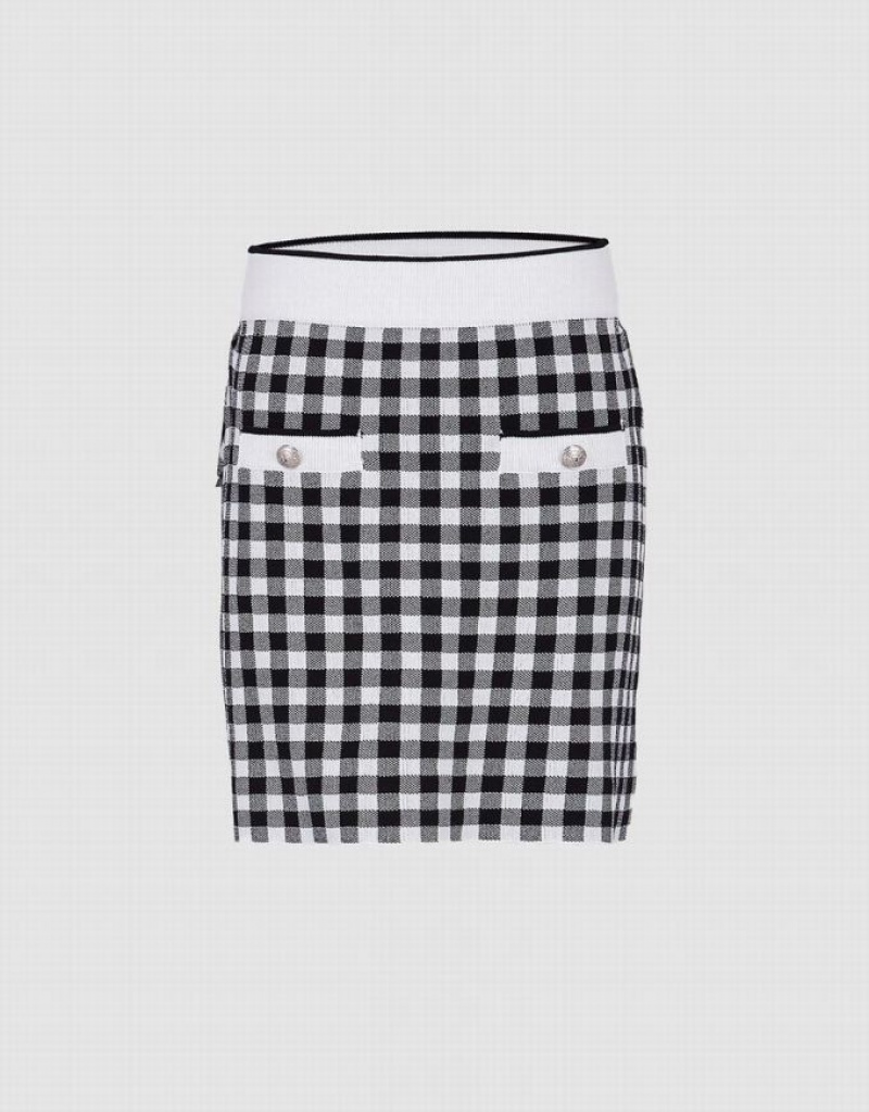 Grey Urban Revivo Checkered Knitted Women\'s Skirts | 19720XLRK