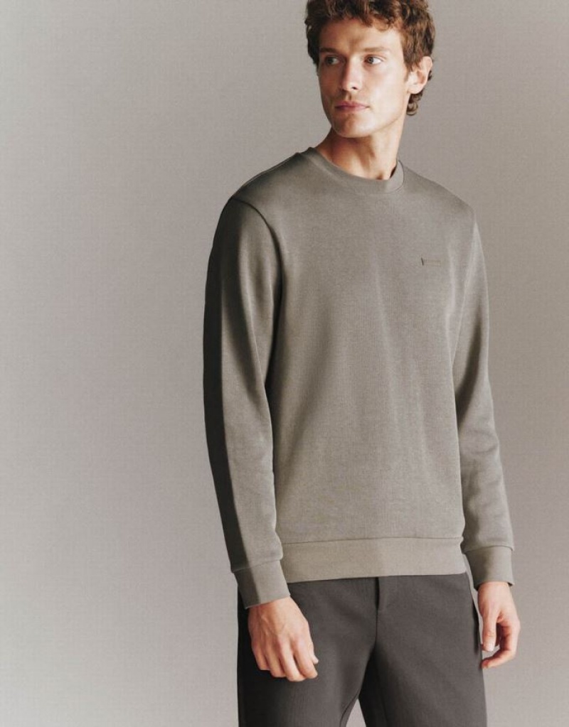 Grey Urban Revivo Crew Neck Straight Men's Sweatshirts | 29405YKQO