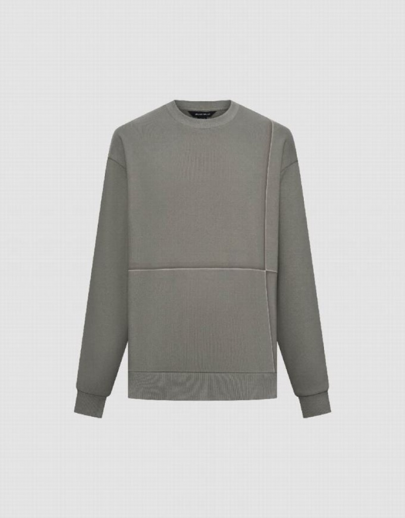 Grey Urban Revivo Crew Neck Straight Men's Sweatshirts | 70354HZOP