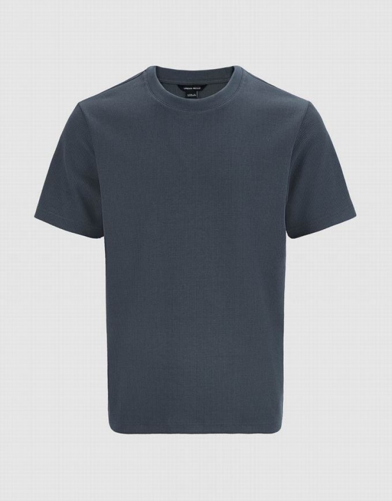 Grey Urban Revivo Crew Neck Straight Men's T-Shirts | 17683MIHV