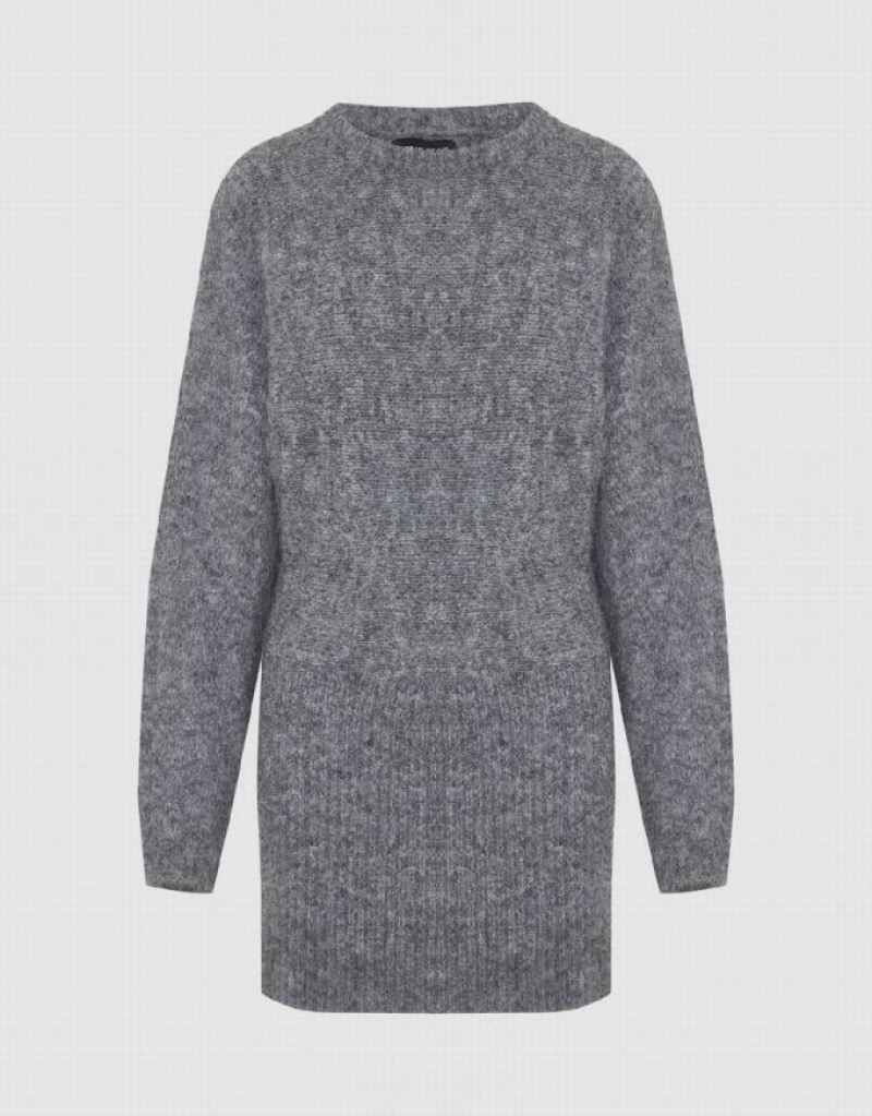 Grey Urban Revivo Crew Neck Straight Women's Knitted Dress | 95837YPVU