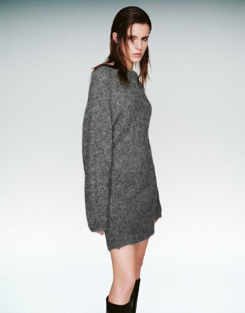 Grey Urban Revivo Crew Neck Straight Women's Knitted Dress | 95837YPVU