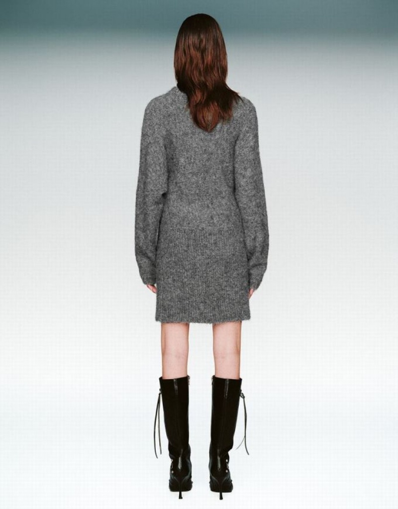 Grey Urban Revivo Crew Neck Straight Women's Knitted Dress | 95837YPVU