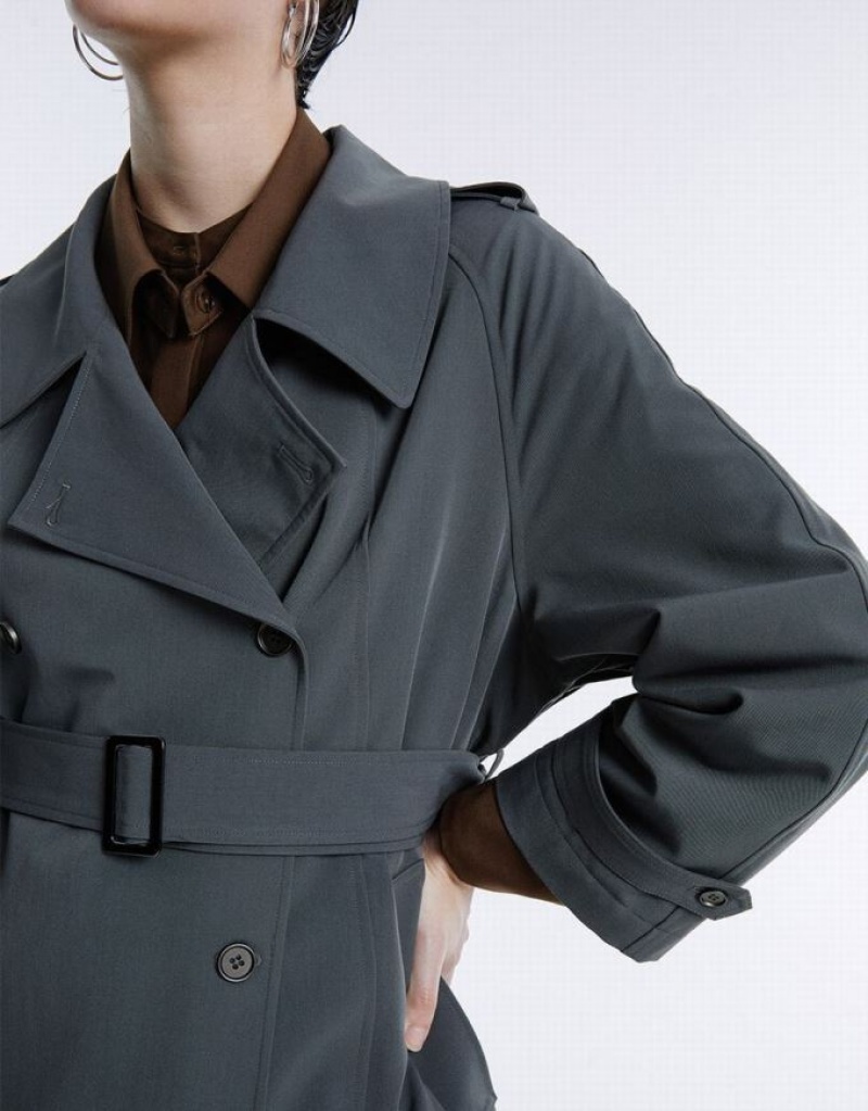 Grey Urban Revivo Double Breasted Belted Women's Trench Coat | 13574RDCU