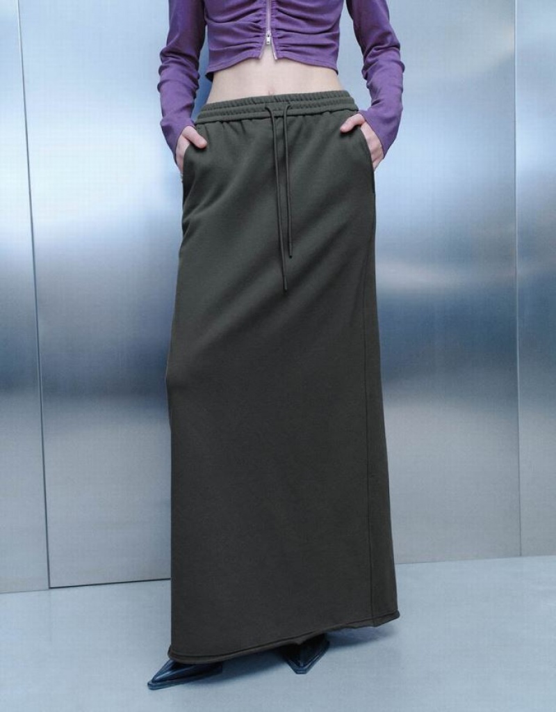 Grey Urban Revivo Drawsting Waist Midi Straight Women's Skirts | 42395ENTP