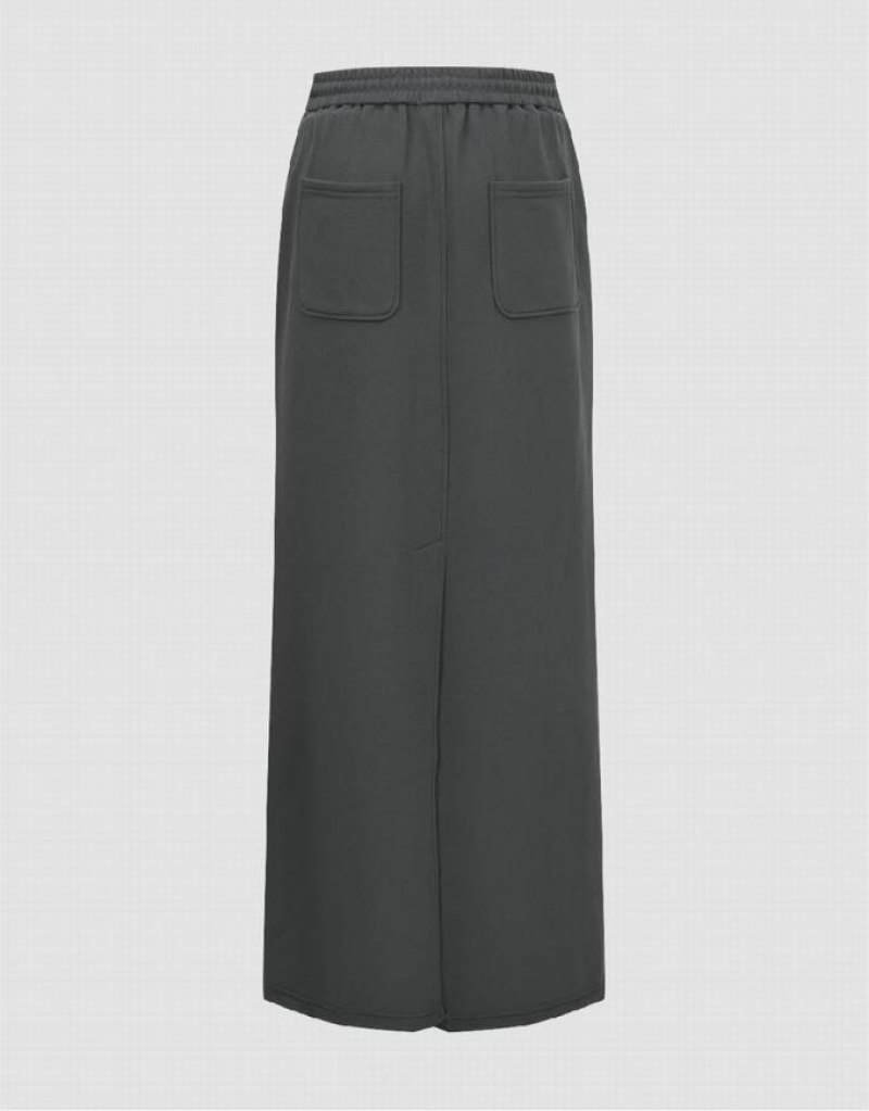 Grey Urban Revivo Drawsting Waist Midi Straight Women's Skirts | 42395ENTP