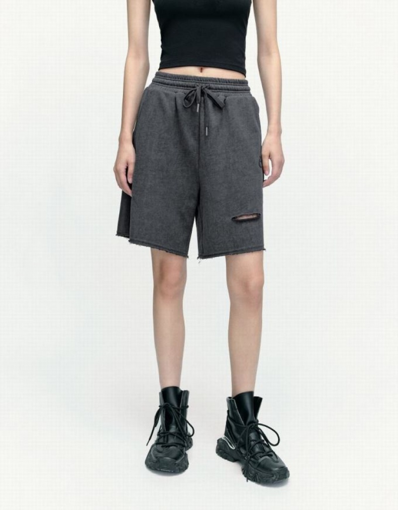 Grey Urban Revivo Drawstring Waist Cut-Out Women's Shorts | 57924CRYV