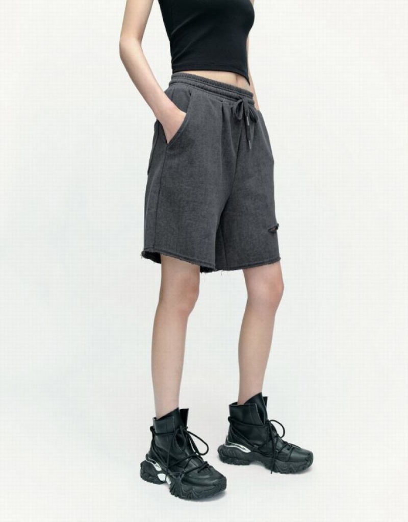 Grey Urban Revivo Drawstring Waist Cut-Out Women's Shorts | 57924CRYV