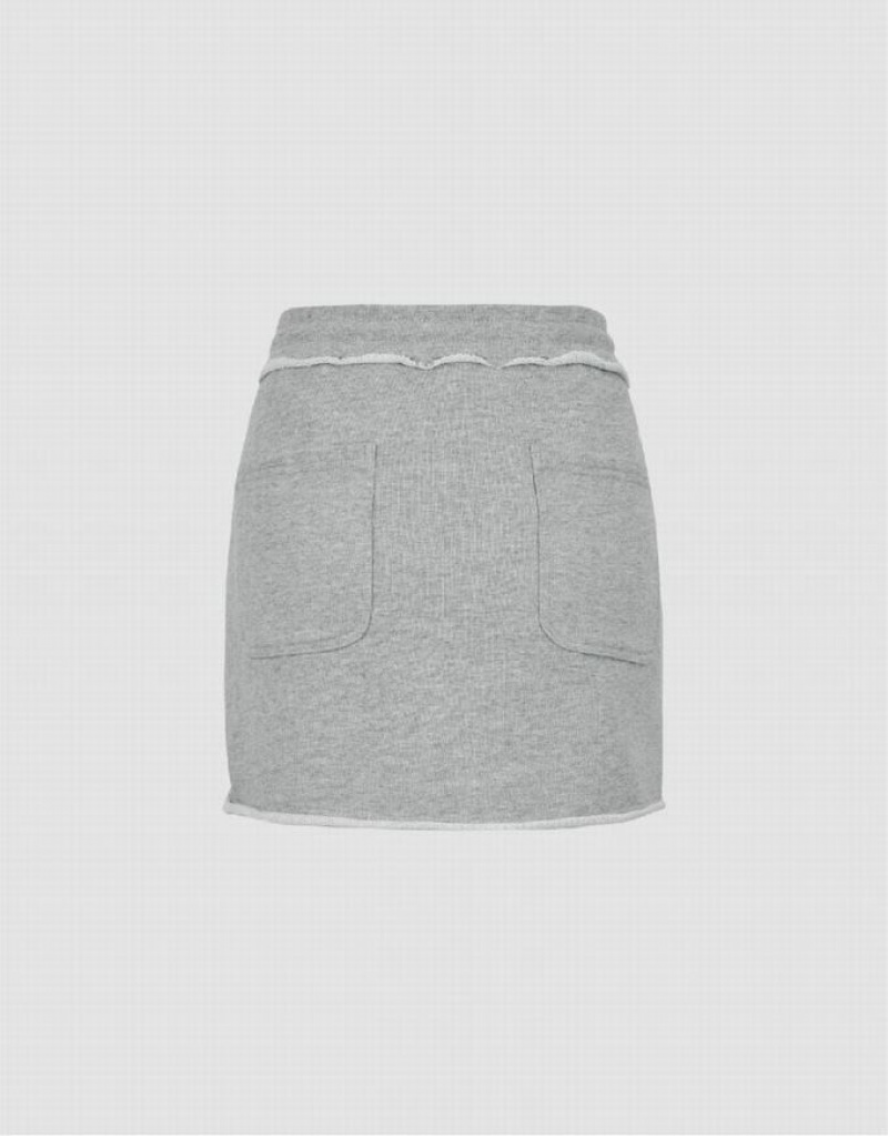 Grey Urban Revivo Drawstring Waist Mini Straight Women's Skirts | 95684TWHG