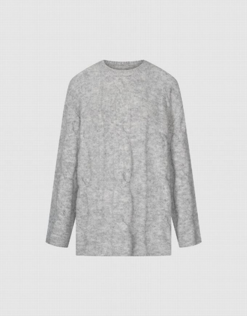 Grey Urban Revivo Drop Shoulder Sleeve Crew Neck Women's Sweaters | 38501VDAN