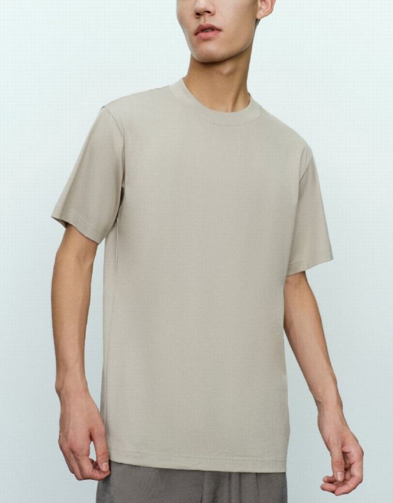 Grey Urban Revivo Drop Shoulder Sleeve Crew Neck Men's T-Shirts | 20453FXRL