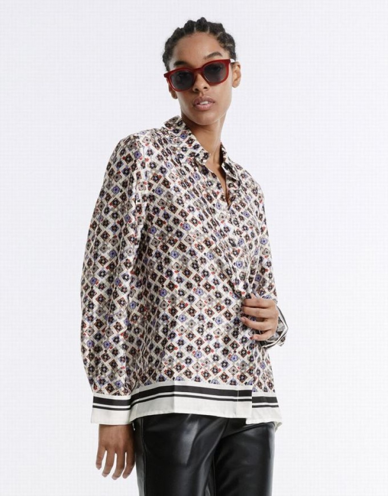 Grey Urban Revivo Geometric Button Up Women's Shirts | 83479EUKG