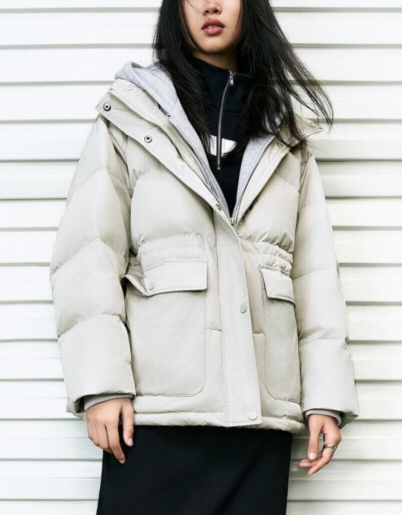 Grey Urban Revivo Hooded Straight Women's Down Jackets | 13298SHPZ