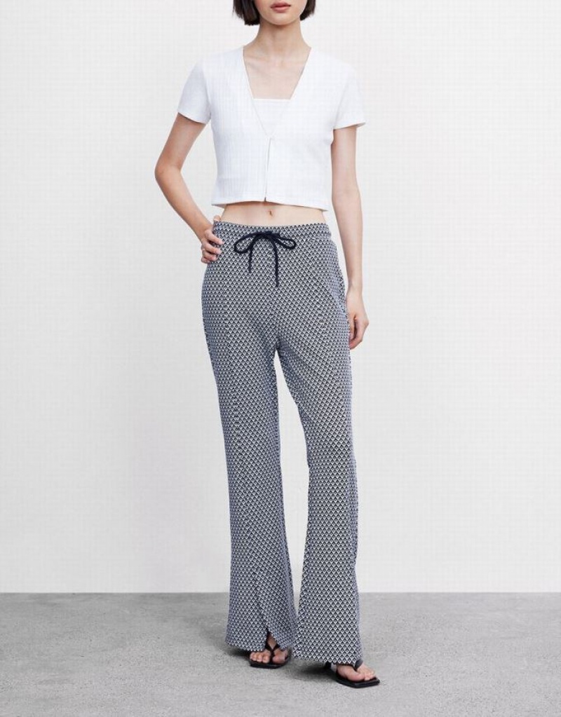 Grey Urban Revivo Houndstooth Flare Women's Pants | 32105IOQP