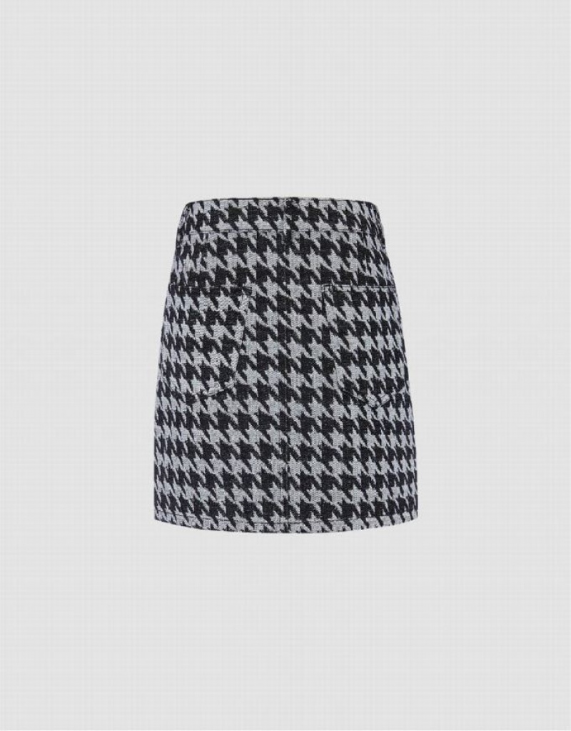 Grey Urban Revivo Houndstooth Mini A-Line Women's Denim Skirt | 40976YFNX