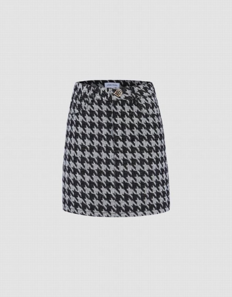 Grey Urban Revivo Houndstooth Mini A-Line Women\'s Denim Skirt | 40976YFNX