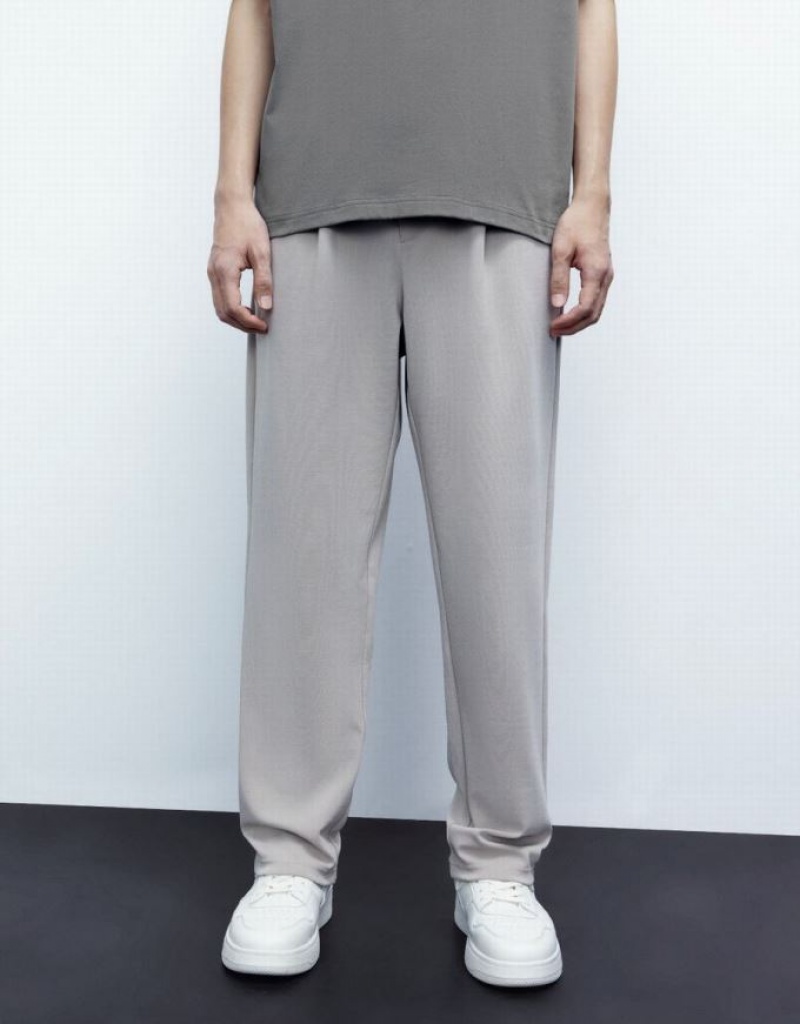 Grey Urban Revivo Knitted Straight Men's Pants | 81436XDOT