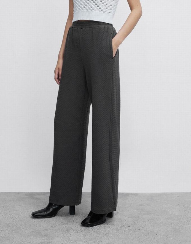 Grey Urban Revivo Knitted Textured Wide Leg Women's Pants | 82641AGZD