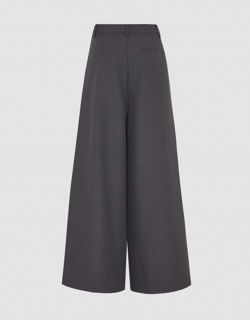 Grey Urban Revivo Loose Wide-Leg Women's Pants | 81792RKWE