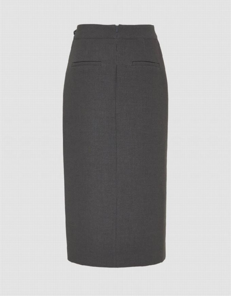 Grey Urban Revivo Midi Straight Women's Skirts | 61847KZMH