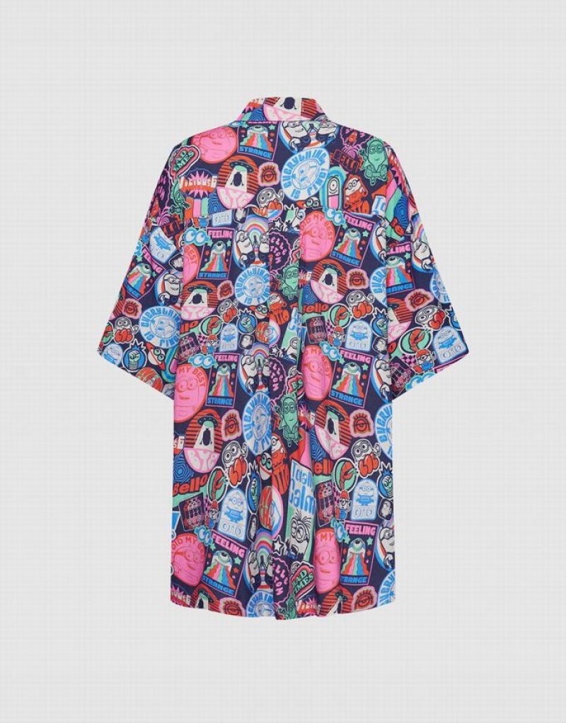 Grey Urban Revivo Minions Allover Print Button Up Women's Shirts | 72354RIAS