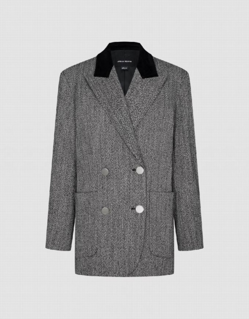 Grey Urban Revivo Peak Lapel Double Breasted Women's Blazers | 01798YGTW