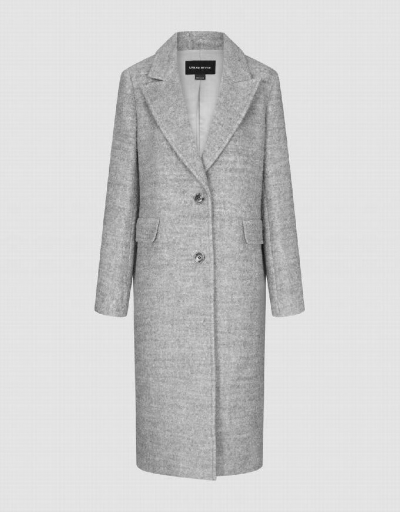 Grey Urban Revivo Peak Lapel Straight Longline Women's Coats | 74025CKME