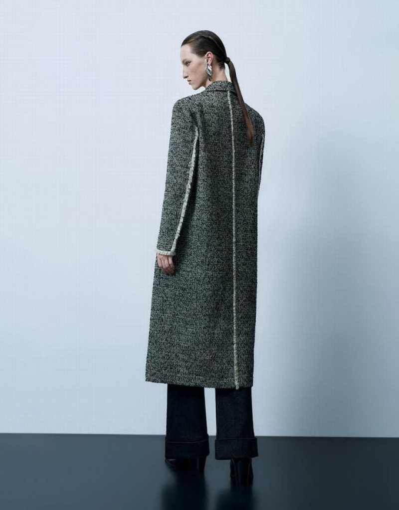 Grey Urban Revivo Peak Lapel Straight Women's Coats | 68472XJHW