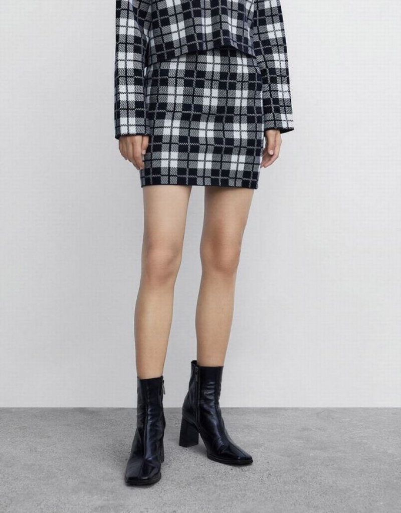 Grey Urban Revivo Plaid Knit Women's Skirts | 10348UYAS