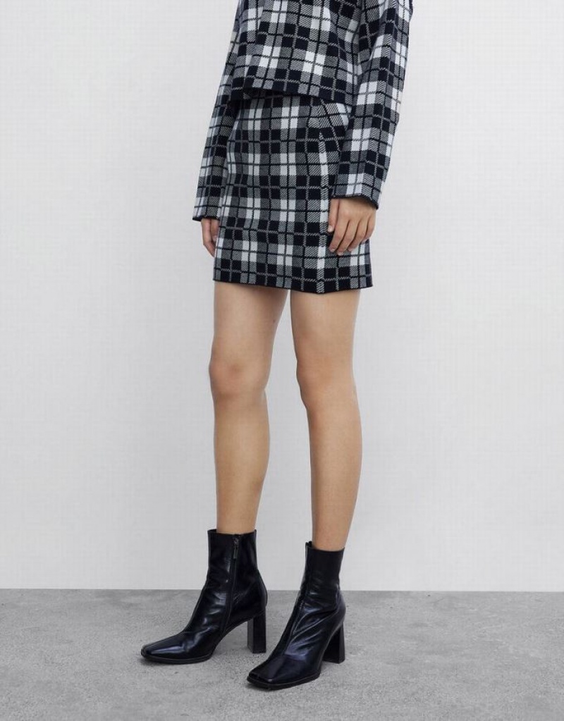 Grey Urban Revivo Plaid Knit Women's Skirts | 10348UYAS