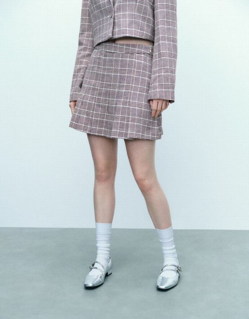 Grey Urban Revivo Plaid Mini A-Line Women's Skirts | 76803IBJR