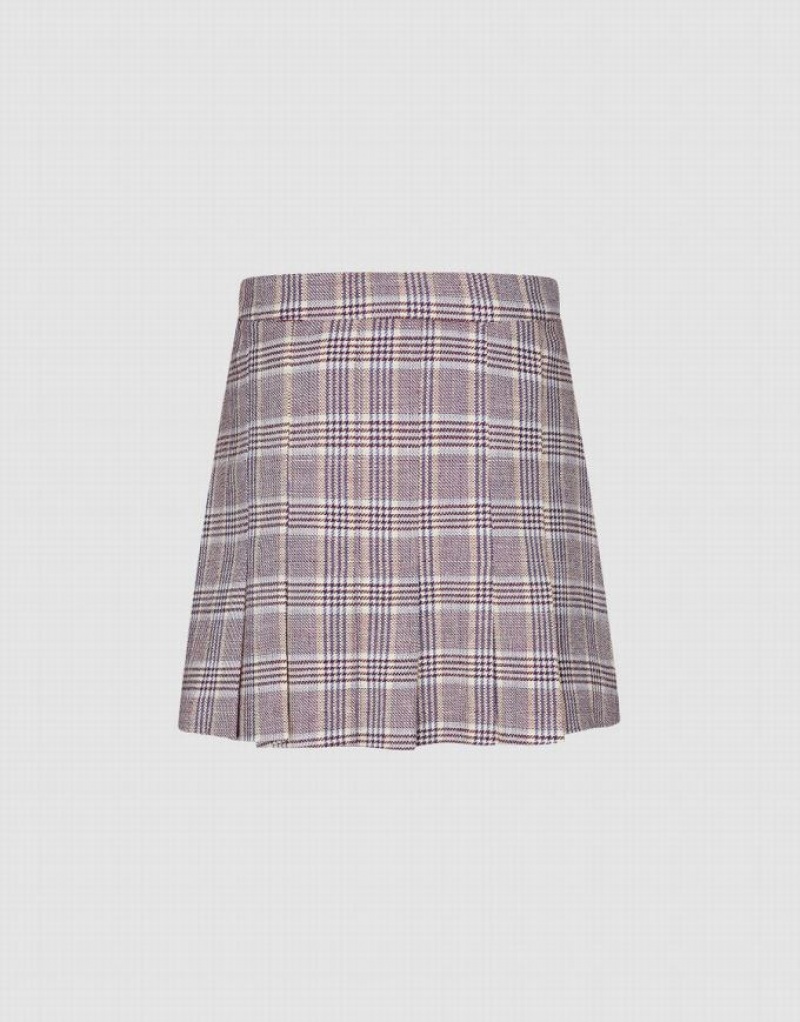 Grey Urban Revivo Plaid Mini A-Line Women's Skirts | 76803IBJR