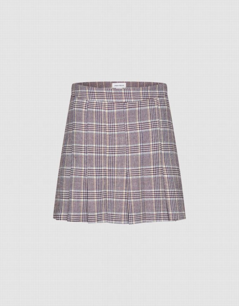 Grey Urban Revivo Plaid Mini A-Line Women\'s Skirts | 76803IBJR