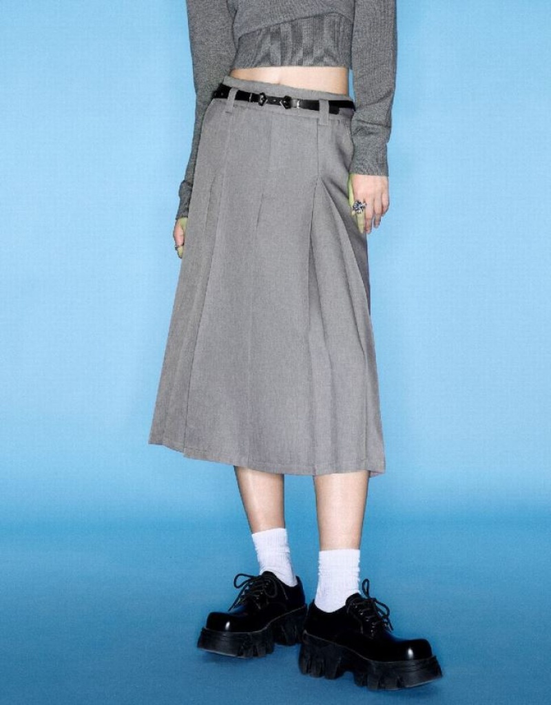 Grey Urban Revivo Pleated Midi A-Line Women's Skirts | 94178CIWO