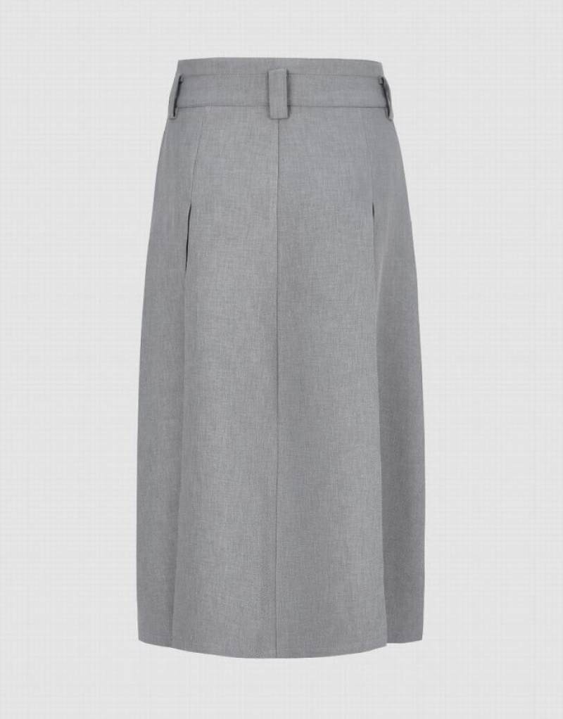 Grey Urban Revivo Pleated Midi A-Line Women's Skirts | 94178CIWO